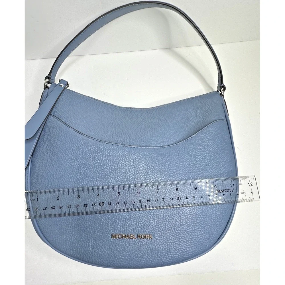 Michael Kors Dover Blue Leather Hobo Purse Shoulder Bag Half Moon